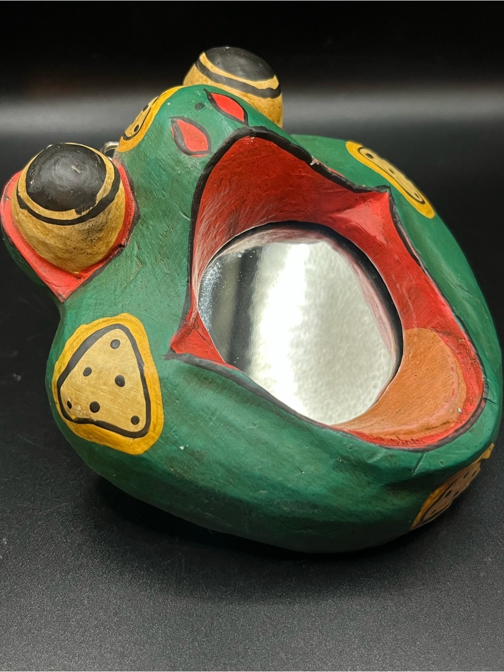 Folk Art Small Hand-Painted Green Frog Decorative Mirror